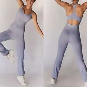 Blue Seamless Racerback Jumpsuit with Cutout Detail by free people small